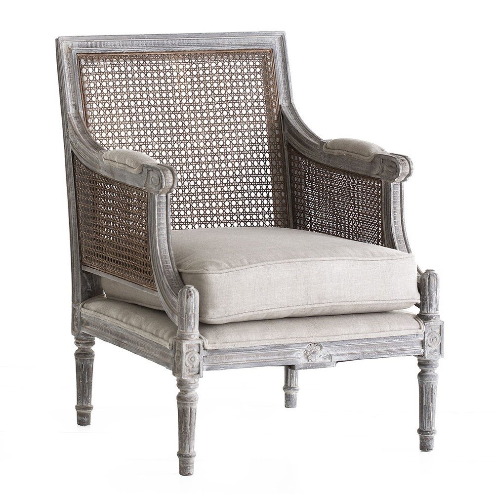 Linen and Cane-Back Chair, Wisteria accent chairs