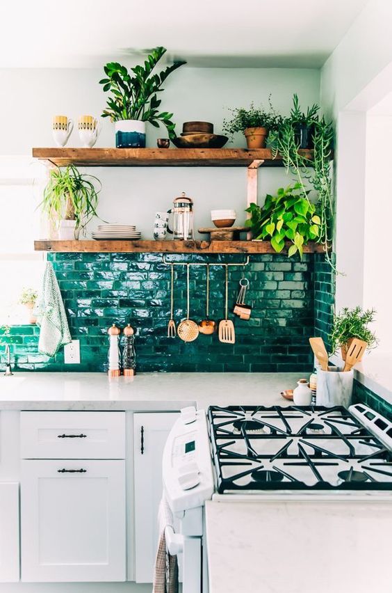 How To Decorate With Emerald Green, Green Backsplash Tile Kitchen