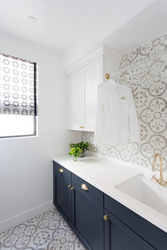 Patterned Tile cement tile laundry room Leedy Interiors Tinton Falls NJ interior designer