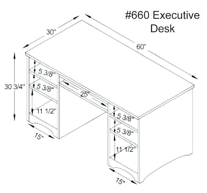 Dimensions of executive desk, length, width, and height. Dimensions of desk drawers.